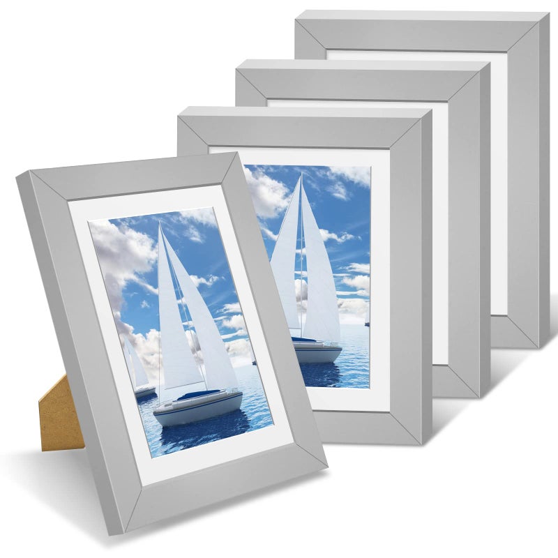 ناسيال إطارات الصور Nacial مقاس 5 × 7 بوصة، مجموعة من 4 إطارات صور لعرض الصور مقاس 4 × 6 مع عرض حصيرة صورة مقاس 5 × 7 بدون إطارات صور حصيرة مجمعة للجدار أو سطح الطاولة - Image 1